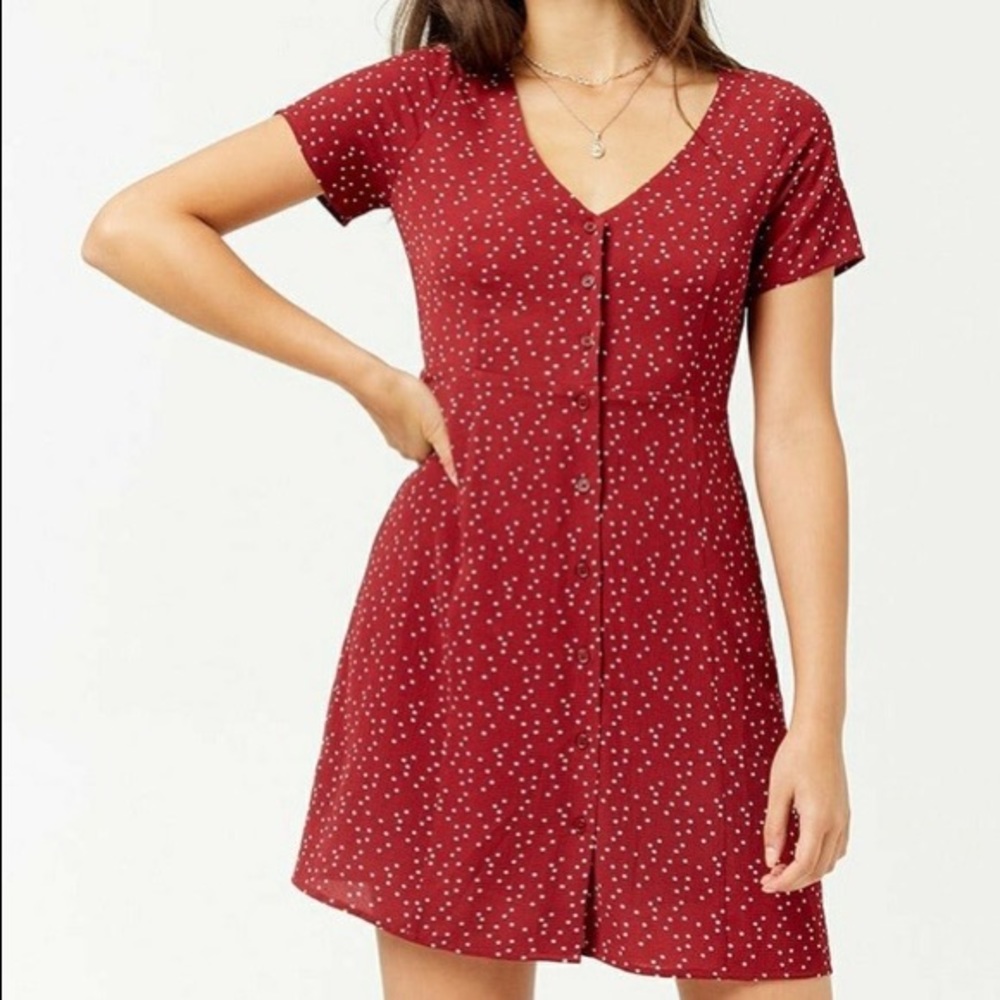 Forever21 Red polka dot button up dress (S)